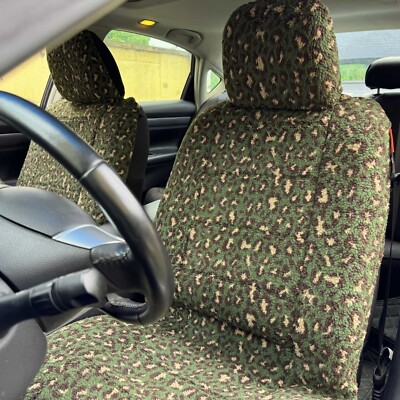 For Ford F-150 Super Crew Soft Green Leopard Faux Sheepskin Car Seat Covers