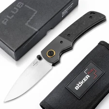 BOKER PLUS® Gulo Pro Marble CF Pocket Knife 3.31" D2 Blade Carbon EDC - 01BO177