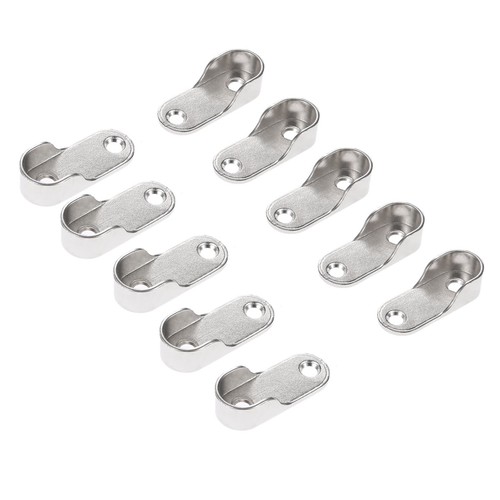 Silver Tone Rail End Support Brackets Wardrobe Closet Rod Flange Rail Bar Holder - Picture 3 of 6