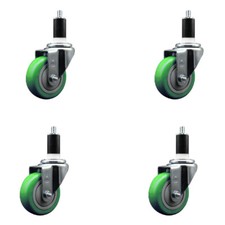 3.5 Inch SS Green Poly Wheel Swivel 1-3/8 Inch Expanding Stem Caster Set SCC