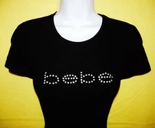 BEBE WOMEN'S SWAROVSKI CRYSTAL RHINESTONE LOGO BLACK TOP STRETCHY MEDIUM NWT