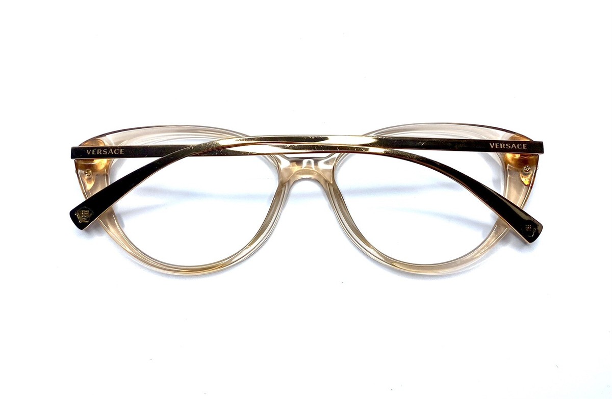 VERSACE キャットアイクラス VE3262B 5215 Versace Tan Clear Rose Gold Cat Eye Eyeglasses Italy MOD