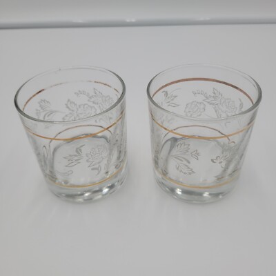 Set Of 2 Old Fashioned Pasabahce Circle Turkey Art of Glass Double Gold Rim