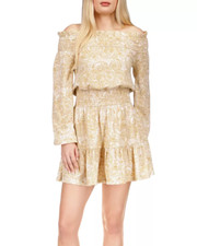 Michael Kors Women's Khaki Paisley Off The Shoulder Short Mini Dress Size Large