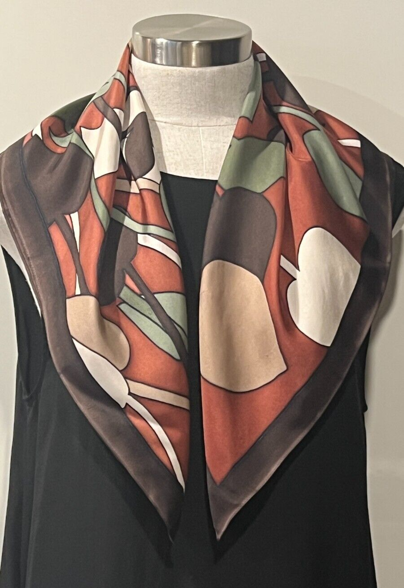 SUBTLE SILKS NZ Choc/Tan/Green Hand printed Flowers Silk Twill