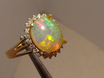 Welo opal diamond ring solid 14k gold