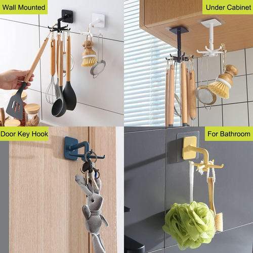 Kitchen Utensil Hanger with 6 Hooks, 2 Pack under Cabinet Utensil Holder 360°...