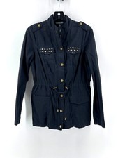 Baccini Women's Black Canvas Rhinestone Pockets Zip Snap Jacket Size S