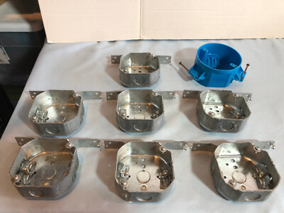 LOT of 7 Electrical Octagon Junction Boxes with Bracket & Carlon 4'' Ceiling Box