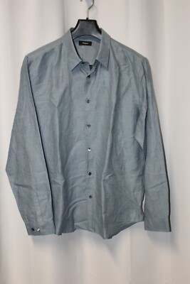 NWT Theory Men Blue Gray Poseidon Ess Linen Twill LS shirt sz XL K03763510