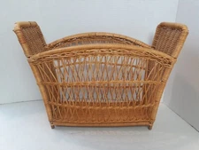 Vintage Boho Woven Rattan Wicker Basket Magazine Holder  15.5x9.5x12  MCM  Rack