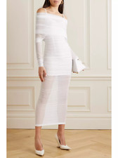 £1800 Dolce & Gabbana x Kim ruched off-shoulder tulle midi dress - 42 IT