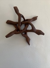 Vintage Hand Carved Wooden Folding Bowl Holder Stand Alligator Snake Wood