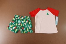 Cat  Jack Girls Small 6/7 Pink Green Christmas Tree 2 Piece Pajama Set NWT
