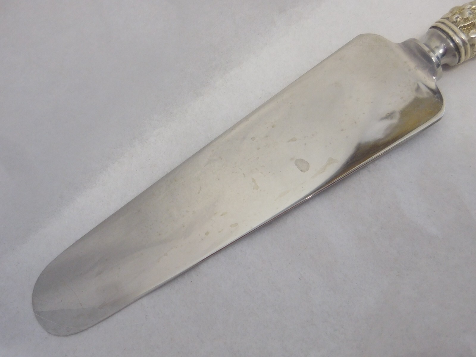 STIEFF FORGET-ME-NOT 1910 STERLING SILVER & STAINLESS CAKE KNIFE 9 3/4" NO MONO