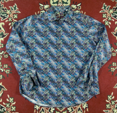 Robert Graham Paint Splashed Psychedelic Design Long Sleeve Men s Shirt Size M