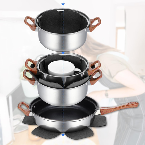 8Pcs Pot Protectors for Stacking,Black Pan Protectors for Stacking,4 Different S - Afbeelding 4 van 12