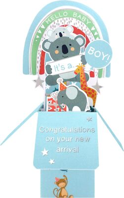 It's A Boy Wildly Adorable Arrival! New Baby Pop Up Congratulations Card