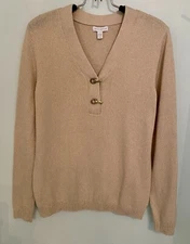 NWOT Charter Club Women’s L Gold Cream 80% Cotton Long Sleeve 2-Clasp Sweater LS