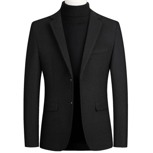 Men Suit Blazer Wool Blend Jacket Business Formal Work Lapel Coat Plain Tops - Picture 14 of 16