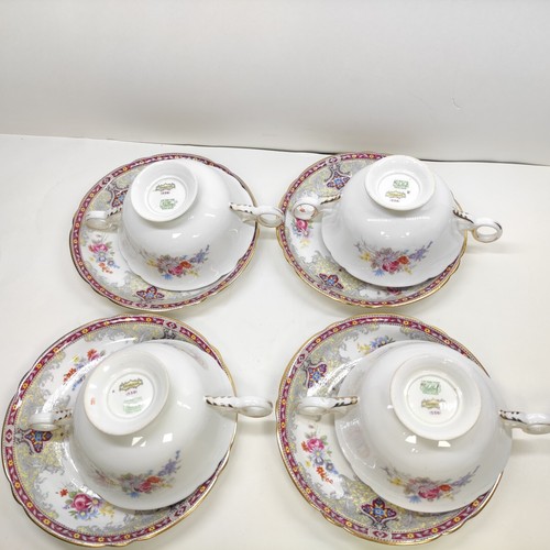 Shelley " Georgian" Red Pattern #13361 Footed Cream Soup and Saucer Set 8 pieces - Picture 12 of 24