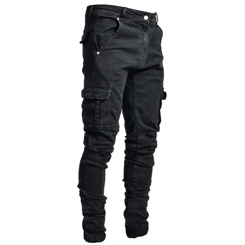 Men Skinny Jeans Stretch Slim Fit Pants Bike Jeans Cargo Pants Pockets Ripped - Picture 10 of 17