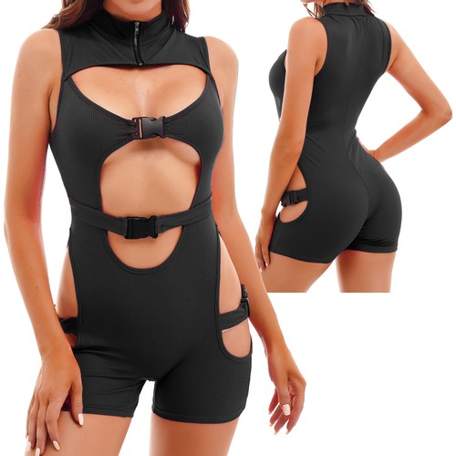Womens Bodycon Buckle Cut Out Biker 