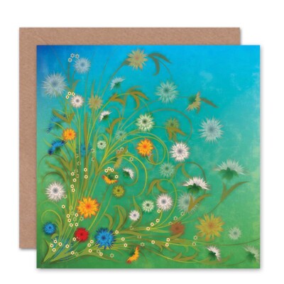 Blumen bunt blau Himmel Gras Blanko Grußkarte mit Umschlag