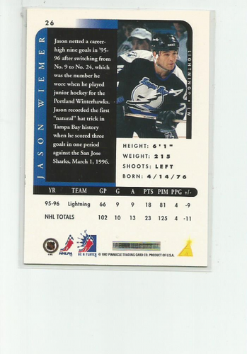 1996-97 BE A PLAYER AUTOGRAPHS #26 JASON WIEMER - Picture 2 of 2