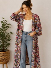 Vintage Floral Kimono Duster Robe Medium Boho Festival Cover Up Made USA