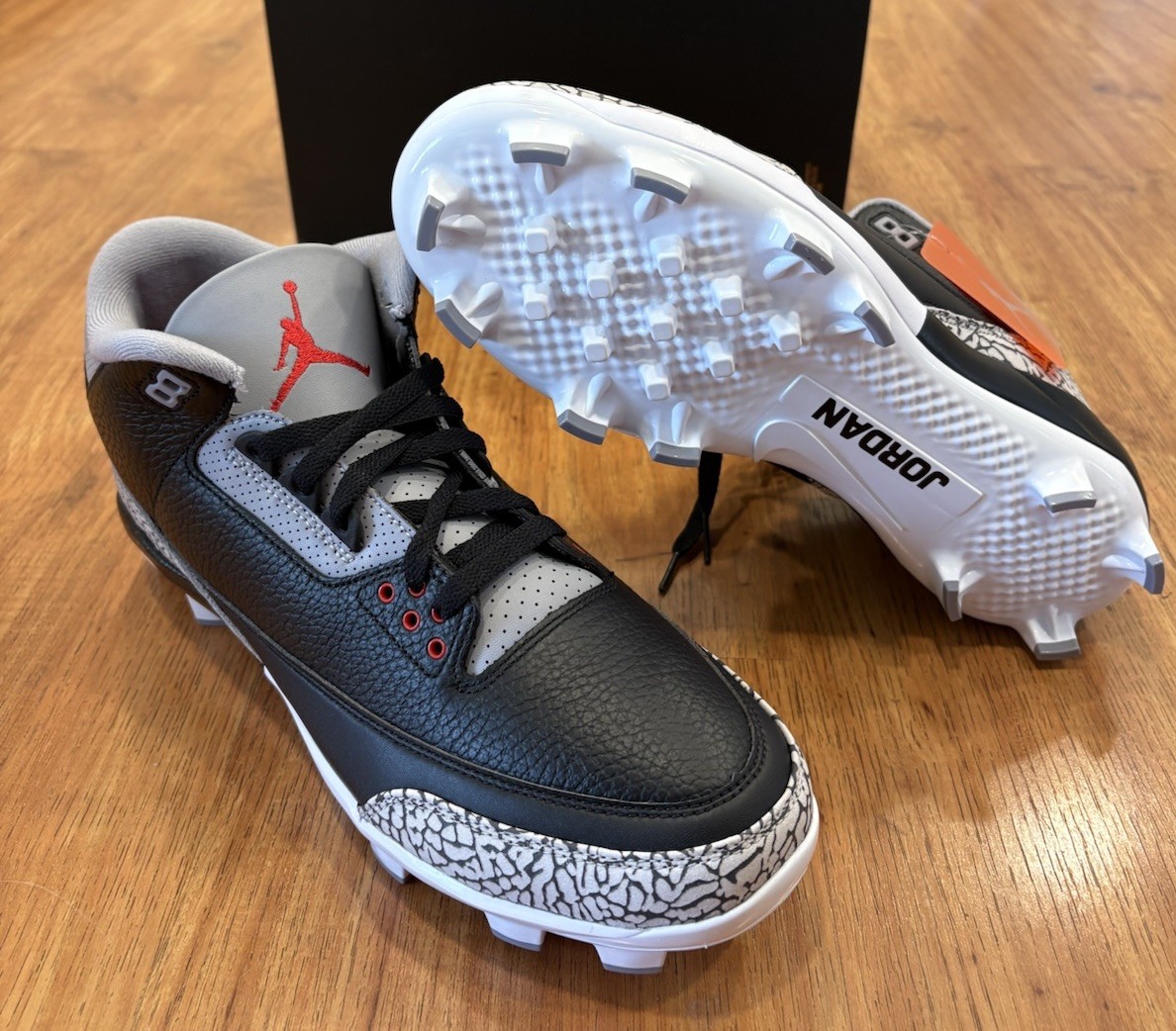 New Air Jordan 3 Retro Black Cement MCS Cleat FZ8627 001 Men Size