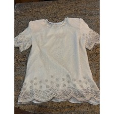 Vtg Laurence Kazar New York Ivory Beaded Sequin Top Cocktail Party Blouse Size M