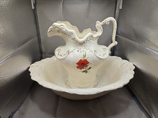 Arnel’s VTG  ceramic water pitcher and basin set W/red floral