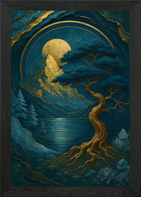 Gerahmtes Wandbild Goldener Berg und Baumlandschaft Poster Leinwanddruck Bild