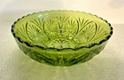 Vintage Anchor Hocking Serving Bowl 8" Green Starburst Medallion Scalloped Rim