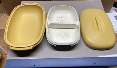 Vintage Tupperware #1273 Harvest Gold 4 Piece Vegetable Rice Steamer Strainer