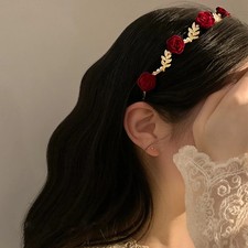Rose Vine Metal Flower Headband Pearl Red Rose Vintage Crown Hair Bands Girls