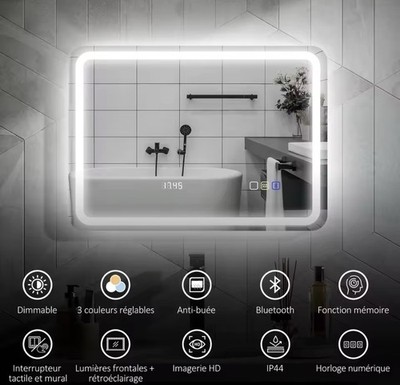 Badezimmerspiegel Touch Led Bluetooth Integrieren Anti Beschlag Digitaluhr