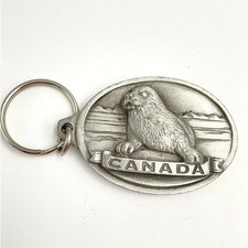 Vintage 90s Canada Souvenir Animal Pup Wildlife Pewter Keychain Charm Jewelry