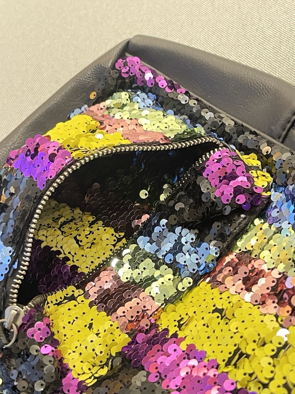 Sequin Striped Black Multicolor Mini Backpack Adj… - image 6