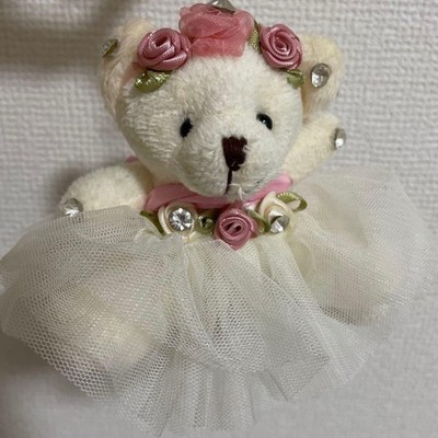 Ballerina Plush Toy White with Flower Accent, Stone, and Pink Ribbon - Soft