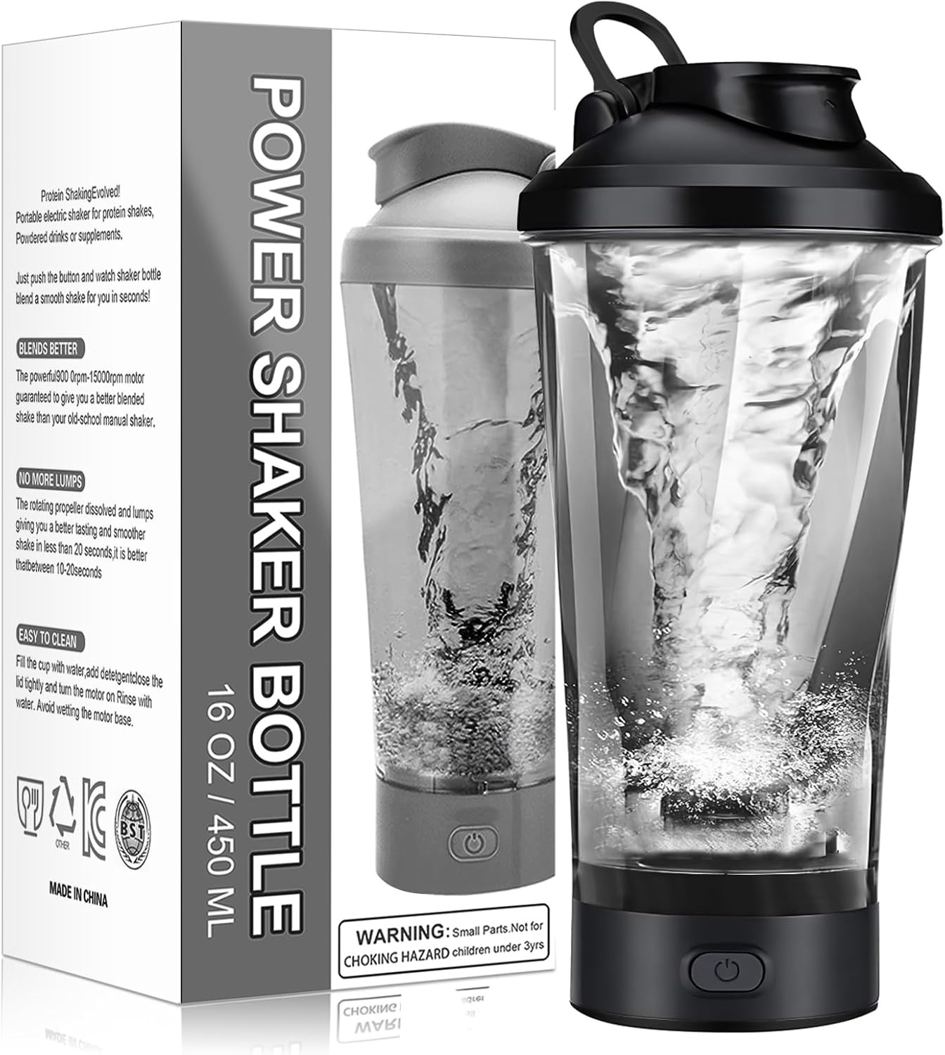 HIYAA Electric Protein Shaker Bottle, 16 oz Rechargeable Vortex Portable Electr