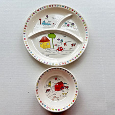 Vintage Anacapa Children's Melamine Divided Plate House   Bowl  Farm 1987