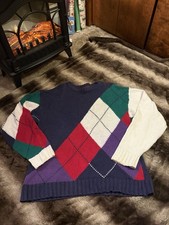 Vintage 90s Chaps Ralph Lauren Men's Large Geometric Sweater Pullover Navy