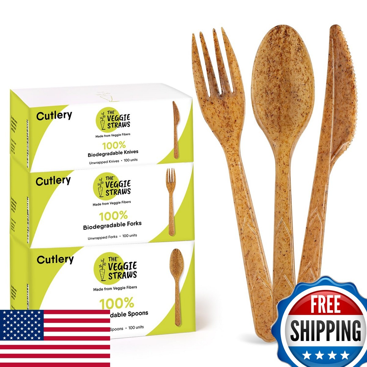 The Veggie Straws 300 PCS 6.7" Heavy-Duty Biodegradable Cutlery Spoons Forks