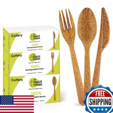 The Veggie Straws 300 PCS 6.7" Heavy-Duty Biodegradable Cutlery Spoons Forks