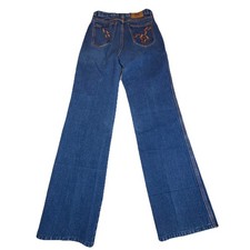 Vintage 70s Union Gap Wide Leg Jeans Footprint Stitching Embroidered 26x30