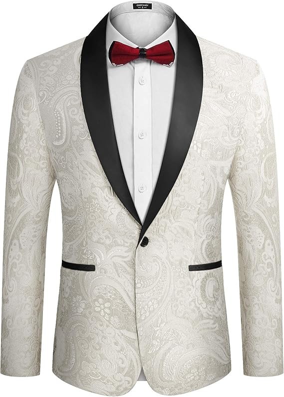 COOFANDY Men's Slim Fit Floral White *Jacket Only* M 40R Shawl Lapel 1 Button