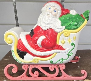 Vintage Santa Sleigh Grand Venture Blow Mold 35" lighted  no damage great colors