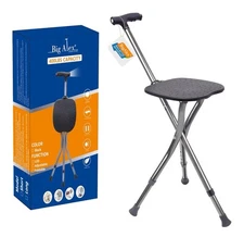 Alloy Folding Cane with Seat Lightweight Adjustable Walking Cane with Seat Black